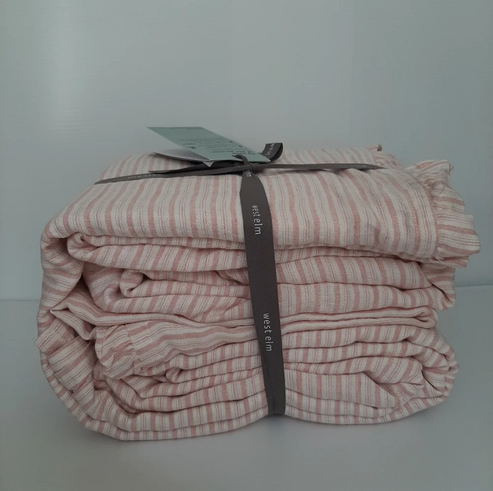 West Elm Heather Taylor Home Canyon Stripe Ruffle European Flax Linen Sheet Set
